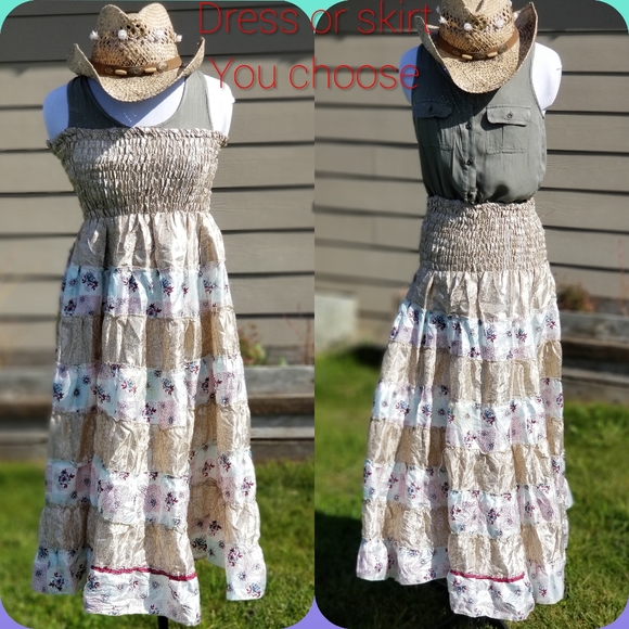 Vintage Silk bohemian skirt/dress, M Champagne - Picture 3 of 11